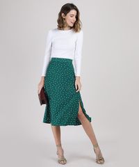 Saia-Feminina-Midi-Estampada-de-Poa-com-Fenda-Verde-Escuro-9882523-Verde_Escuro_3