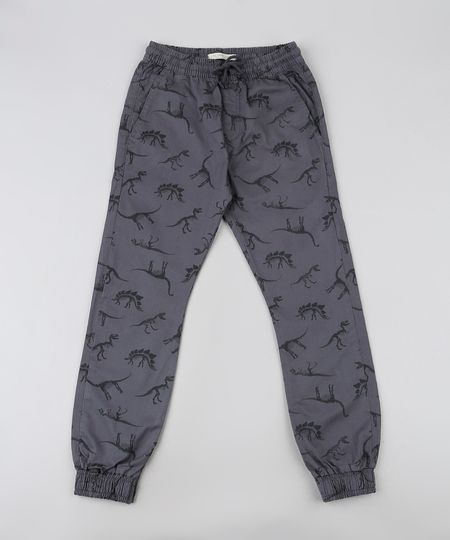 Calca-de-Sarja-Infantil-Jogger-Estampada-de-Dinossauros-com-Bolsos-Chumbo-9636921-Chumbo_1