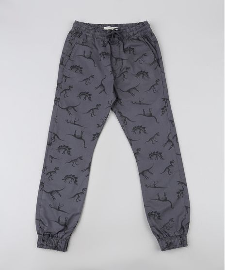 Calca-de-Sarja-Infantil-Jogger-Estampada-de-Dinossauros-com-Bolsos-Chumbo-9636921-Chumbo_1