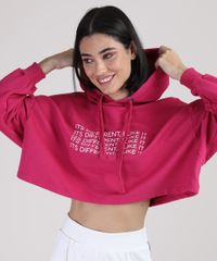 Moletom Cropeed Feminino com Capuz Pink
