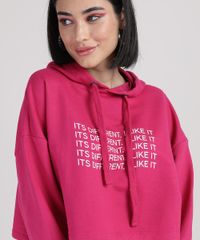 Moletom Cropeed Feminino com Capuz Pink Detalhes