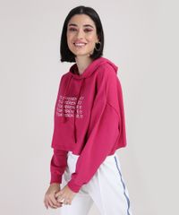 Moletom Cropeed Feminino com Capuz Pink Lateral