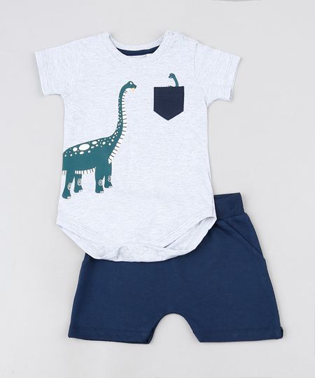 Conjunto-Infantil-Body-Cinza-Mescla-Dinossauro-Manga-Curta---Short-Liso-Azul-Marinho-9929721-Azul_Marinho_1