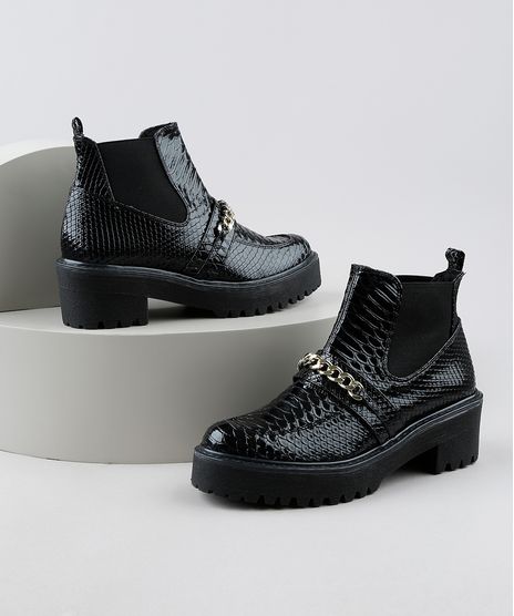 Bota-de-Verniz-Feminina-Oneself-Cano-Curto-Salto-Baixo-Tratorada-Texturizada-Croco-com-Corrente-Preta-9948126-Preto_1