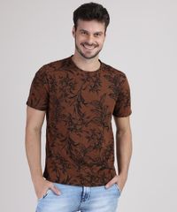 Camiseta-Masculina-Estampada-de-Folhagem-Manga-Curta-Gola-Careca-Marrom-9753000-Marrom_1