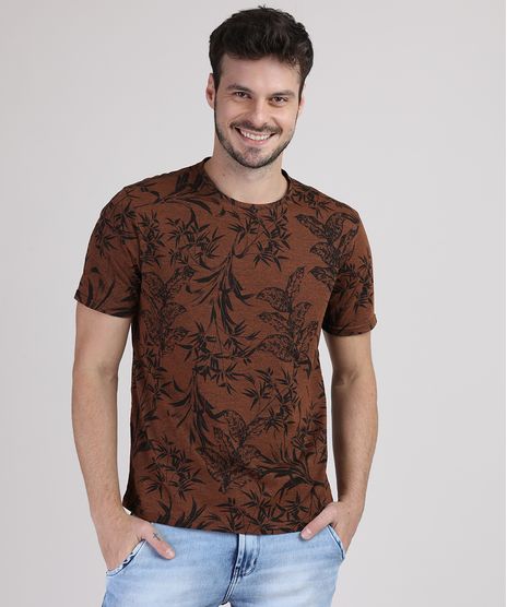Camiseta-Masculina-Estampada-de-Folhagem-Manga-Curta-Gola-Careca-Marrom-9753000-Marrom_1