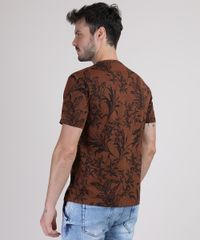 Camiseta-Masculina-Estampada-de-Folhagem-Manga-Curta-Gola-Careca-Marrom-9753000-Marrom_2