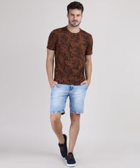 Camiseta-Masculina-Estampada-de-Folhagem-Manga-Curta-Gola-Careca-Marrom-9753000-Marrom_3