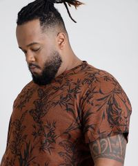 Camiseta-Masculina-Estampada-de-Folhagem-Manga-Curta-Gola-Careca-Marrom-9753000-Marrom_5