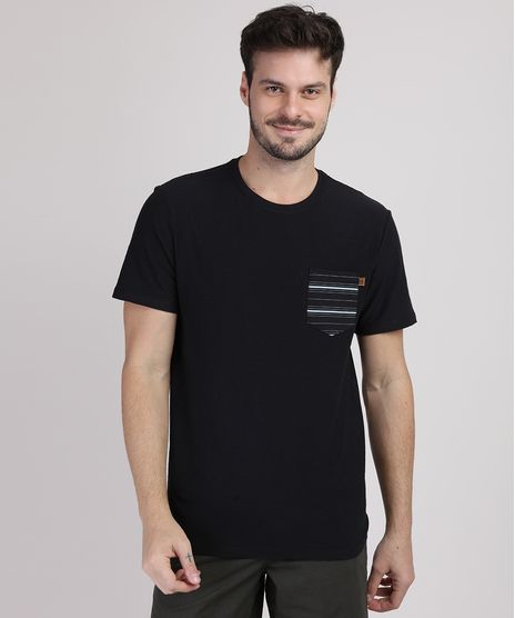 Camiseta-Masculina-com-Bolso-Listrado-Manga-Curta-Gola-Careca-Preta-9888735-Preto_1