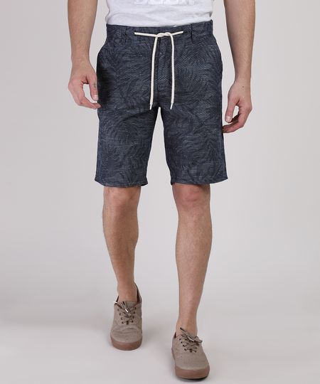 Bermuda-Masculina-Reta-Chino-Estampada-de-Folhagem-com-Cordao-Azul-Marinho-9943525-Azul_Marinho_1