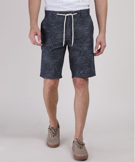 Bermuda-Masculina-Reta-Chino-Estampada-de-Folhagem-com-Cordao-Azul-Marinho-9943525-Azul_Marinho_1