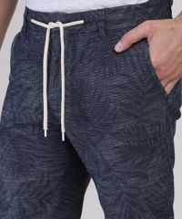 Bermuda-Masculina-Reta-Chino-Estampada-de-Folhagem-com-Cordao-Azul-Marinho-9943525-Azul_Marinho_2