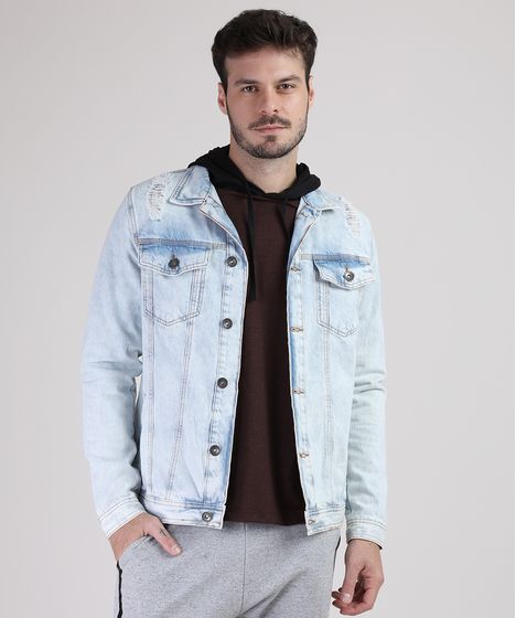 jaqueta jeans azul claro masculina