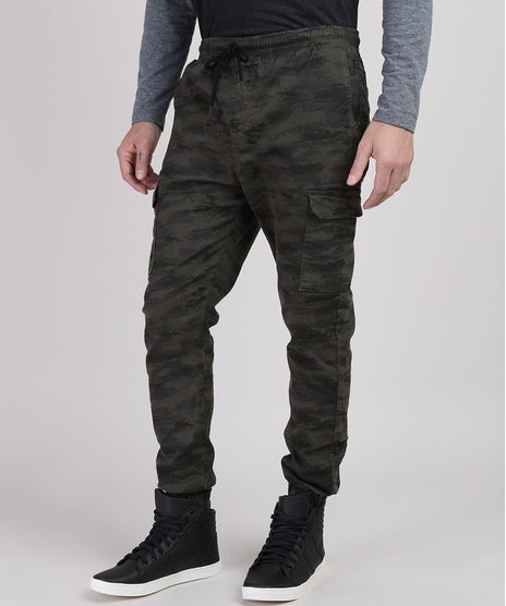 Calca-de-Sarja-Masculina-Jogger-Slim-Cargo-Estampada-Camuflada-Verde-Militar-9912394-Verde_Militar_1