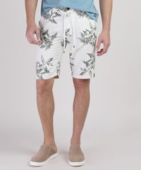 Bermuda-Masculina-Estampada-de-Folhagem-com-Cordao-Bege-Claro-9943360-Bege_Claro_2