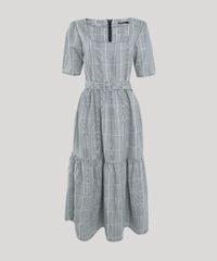 Vestido-Feminino-Mindset-Midi-Estampado-Xadrez-com-Recorte-e-Cinto-Manga-Curta-Cinza-Mescla-9950465-Cinza_Mescla_1