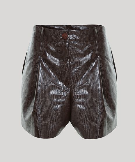 Short-Feminino-Mindset-Cintura-Super-Alta-Texturizado-Cobra-com-Pregas-Marrom-9949572-Marrom_1