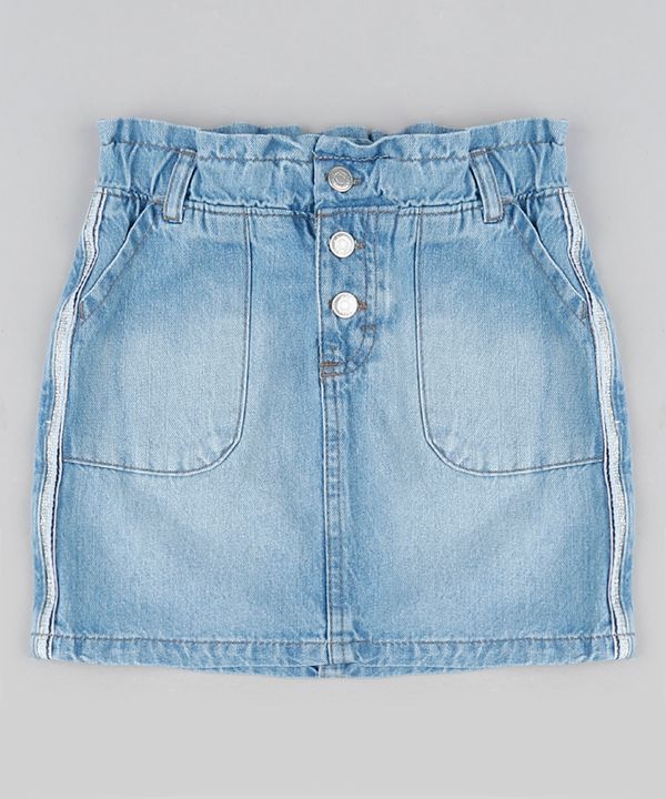 Saia Jeans Infantil Frozen Com Faixa Lateral com Glitter Azul Claro 4