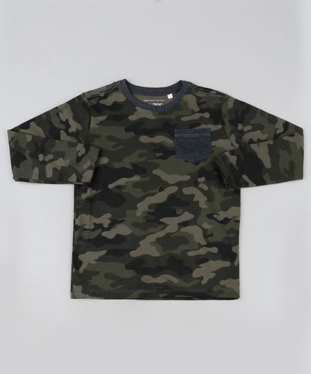 Camiseta-Infantil-Estampada-Camuflada-com-Bolso-Manga-Longa--Gola-Careca-Verde-Militar-9876158-Verde_Militar_1