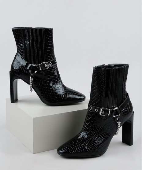 Bota-Feminina-Oneself-Croco-Salto-Alto-Cano-Curto-com-Fivela-Preta-9948239-Preto_1