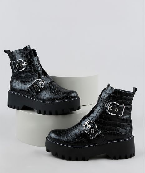 Bota-Feminina-Oneself-Cano-Curto-Choco-com-Tiras-e-Fivelas-Preta-9948235-Preto_1