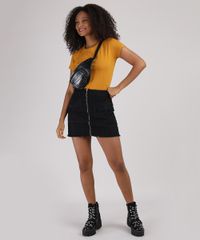 Saia-Jeans-Feminina-Curta-com-Bolsos-e-Ziper-Preta-9944954-Preto_3
