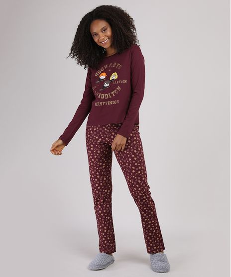 Pijama-Feminino-Harry-Potter-Grifinoria-Manga-Longa-Vinho-9928553-Vinho_1