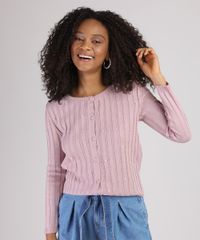 Cardigan-de-Trico-Feminino-Canelado-com-Perolas-Decote-Redondo-Rose-9942029-Rose_1