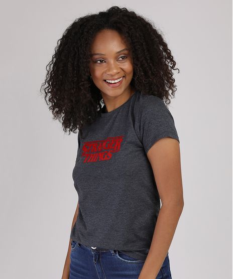 Blusa-Feminina-Stranger-Things-Manga-Curta-Decote-Redondo-Cinza-Mescla-Escuro-9943565-Cinza_Mescla_Escuro_1