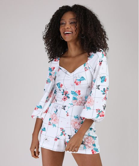 Macaquinho-Feminino-Estampado-Quadriculado-Floral-Manga-Bufante-Decote-Coracao-Branco-9945846-Branco_1