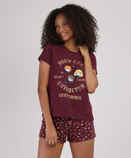 Pijama-Feminino-Harry-Potter-Grifinoria-Manga-Curta-Vinho-9928552-Vinho_1