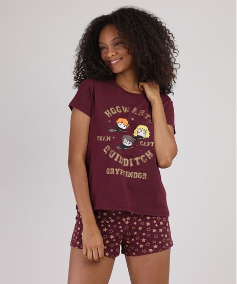 Pijama-Feminino-Harry-Potter-Grifinoria-Manga-Curta-Vinho-9928552-Vinho_1