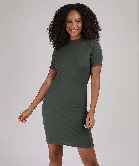 Vestido-Feminino-Basico-Curto-Canelado-Manga-Curta-Gola-Alta-Verde-Militar-9942908-Verde_Militar_1
