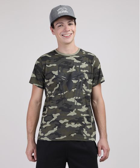 Camiseta-Juvenil-Homem-Aranha-Estampada-Camuflada-Manga-Curta-Verde-Militar-9732787-Verde_Militar_1