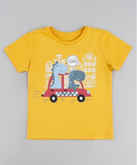 Camiseta-Infantil-Dinossauros-no-Carro-Manga-Curta-Amarela-9943043-Amarelo_1