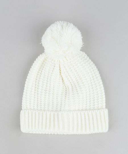 Gorro-de-Trico-Masculino-Canelado-com-Pompom-Branco-9834502-Branco_1