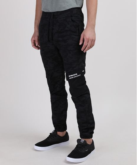 Calca-de-Sarja-Juvenil-Jogger-Estampada-Camuflada-com-Cordao--Preta-9886341-Preto_1