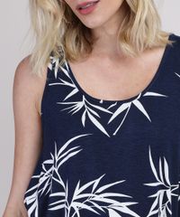Regata-Feminina-Estampada-de-Folhagem-com-Vazado-Decote-Redondo-Azul-Marinho-9945468-Azul_Marinho_4