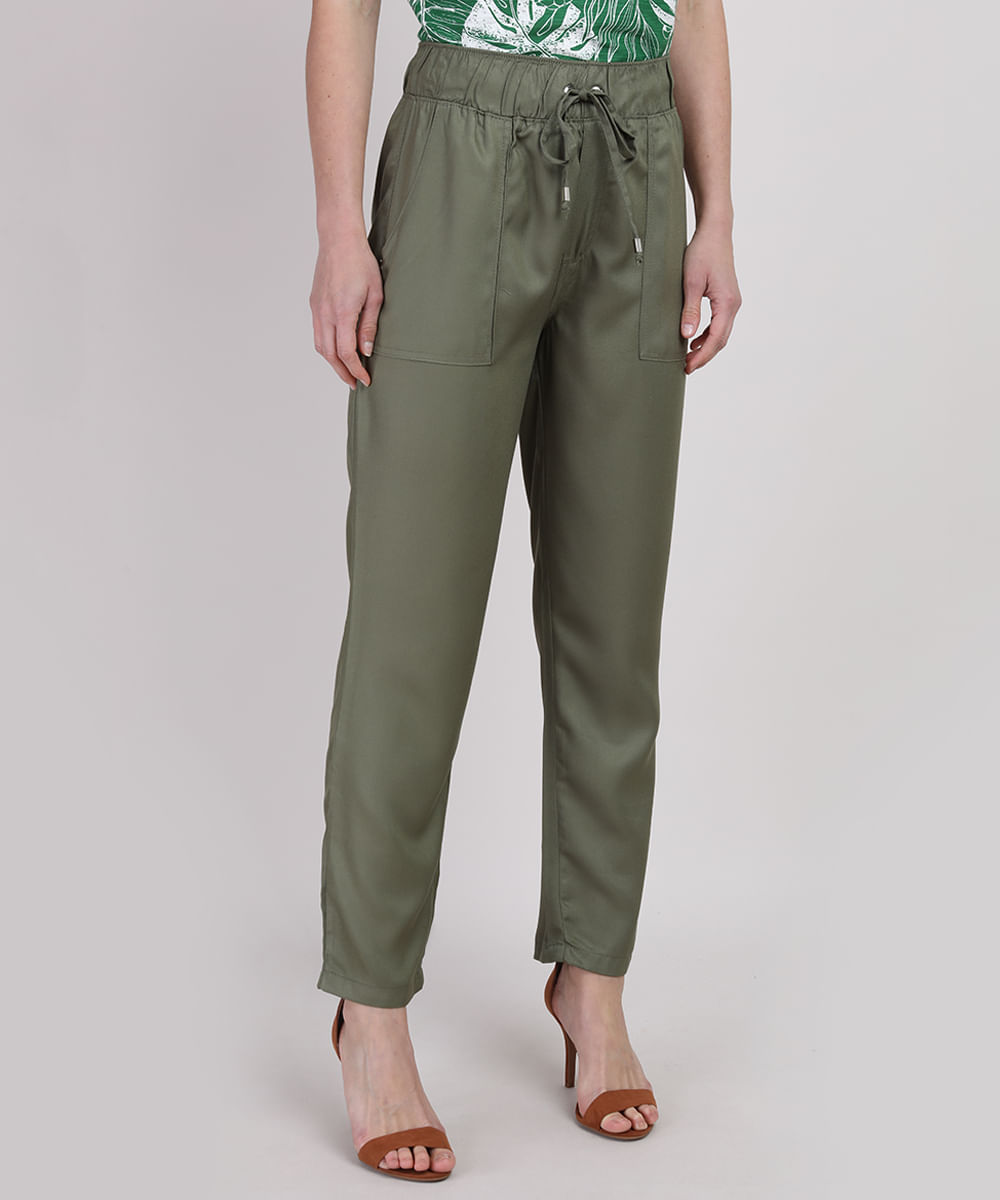 calça verde militar feminina com bolsos