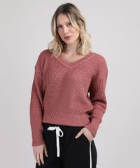 Sueter-de-Trico-Feminino-Amplo-Decote-V-Rosa-Escuro-9944245-Rosa_Escuro_1