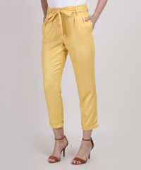 Calca-Feminina-Clochard-Cintura-Super-Alta-Alfaiatada-com-Faixa-para-Amarrar-Amarela-9950888-Amarelo_1