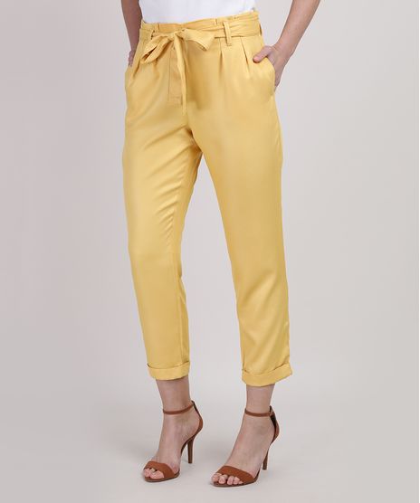Calca-Feminina-Clochard-Cintura-Super-Alta-Alfaiatada-com-Faixa-para-Amarrar-Amarela-9950888-Amarelo_1