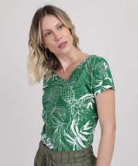 Blusa-Feminina-Estampada-de-Abacaxi-Manga-Curta-Decote-Redondo-Verde-9942534-Verde_1