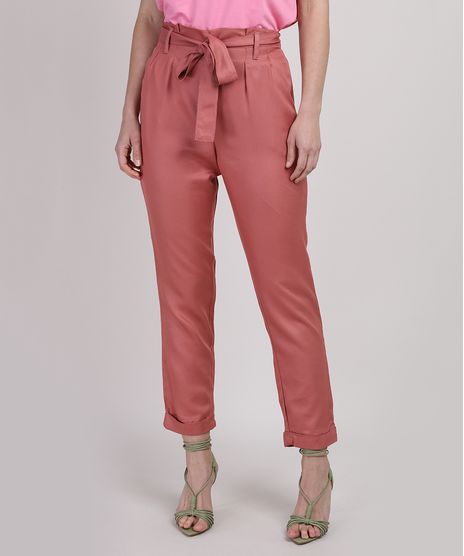 Calca-Feminina-Clochard-Cintura-Super-Alta-Alfaiatada-com-Faixa-para-Amarrar-Rosa-Escuro-9950889-Rosa_Escuro_1