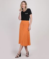 Saia-Feminina-Midi-Estampada-de-Poa-com-Botoes-e-Fenda-Laranja-9943410-Laranja_3