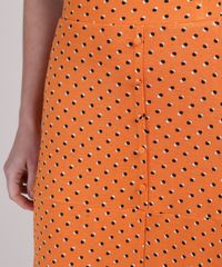 Saia-Feminina-Midi-Estampada-de-Poa-com-Botoes-e-Fenda-Laranja-9943410-Laranja_4