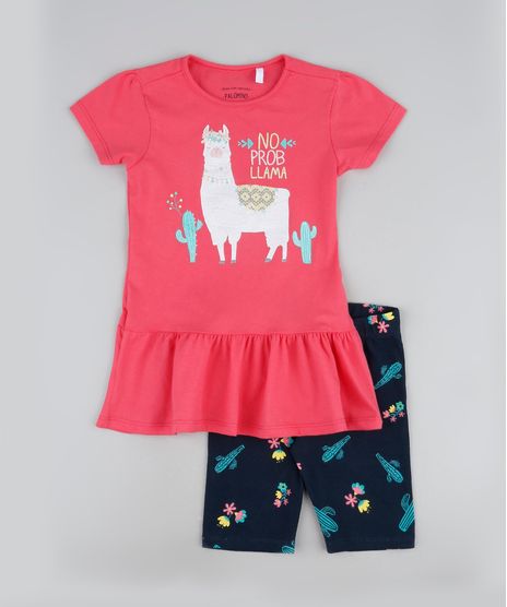 Conjunto-Infantil-Blusa-Estampada-de-Lhama-e-Babado-Rosa---Bermuda-Floral-Ciclista-Preta-9942981-Preto_1