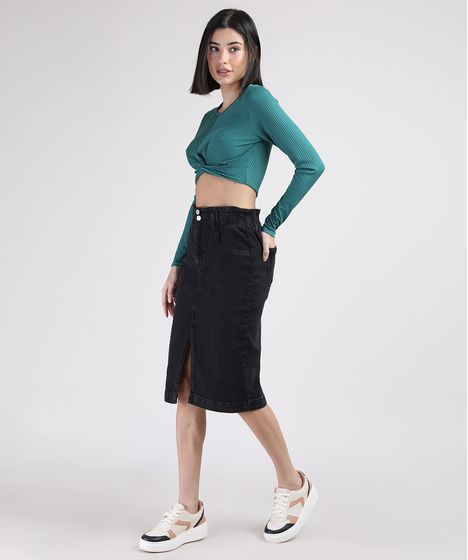 saia jeans lapis midi