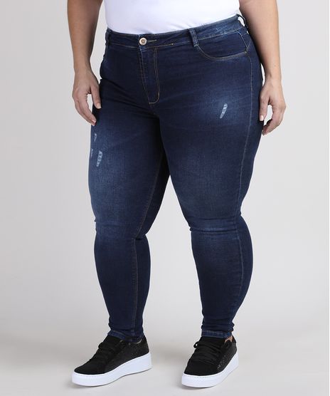 Calca-Jeans-Feminina-Plus-Size-Sawary-Cigarrete-Push-Up-Cintura-Alta-com-Puidos-Azul-Escuro-9945252-Azul_Escuro_1